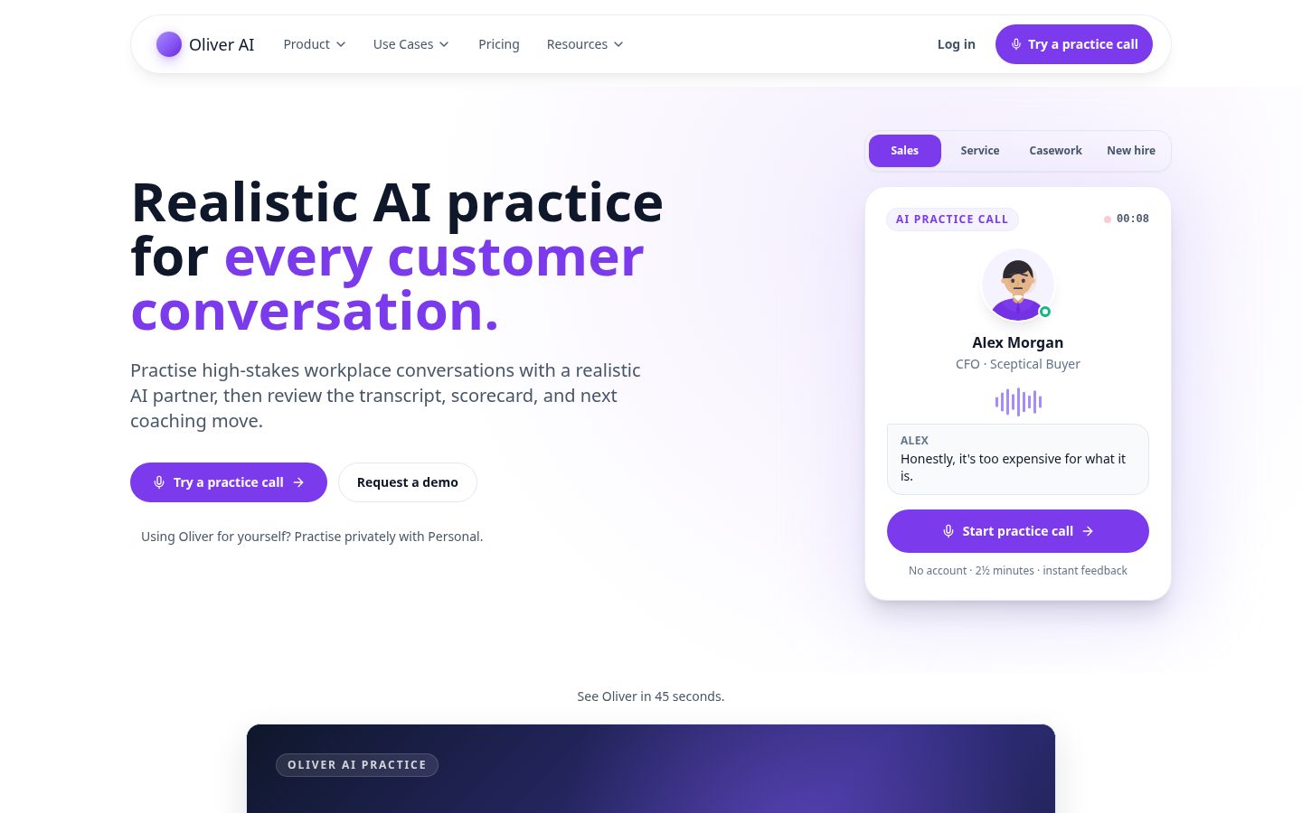 Oliver AI Homepage