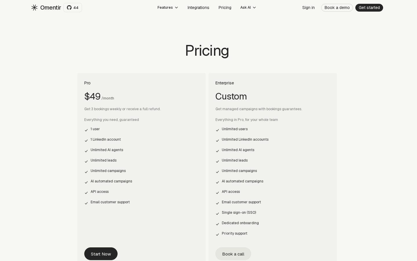 Omentir Pricing