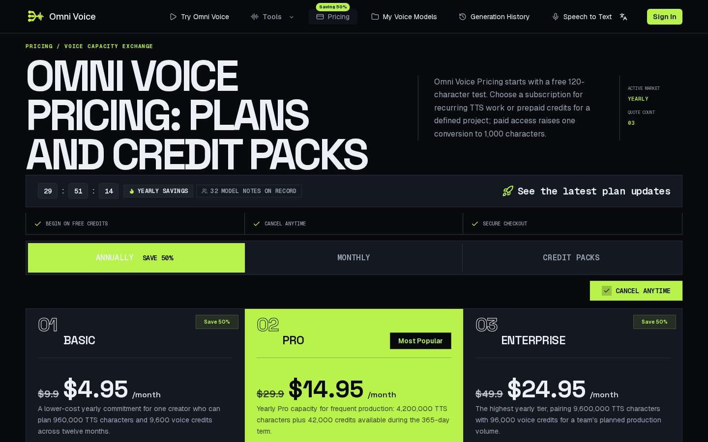 Omni Voice Pricing