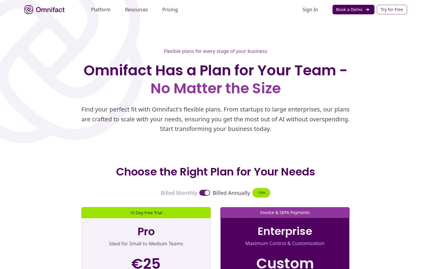 Omnifact Pricing