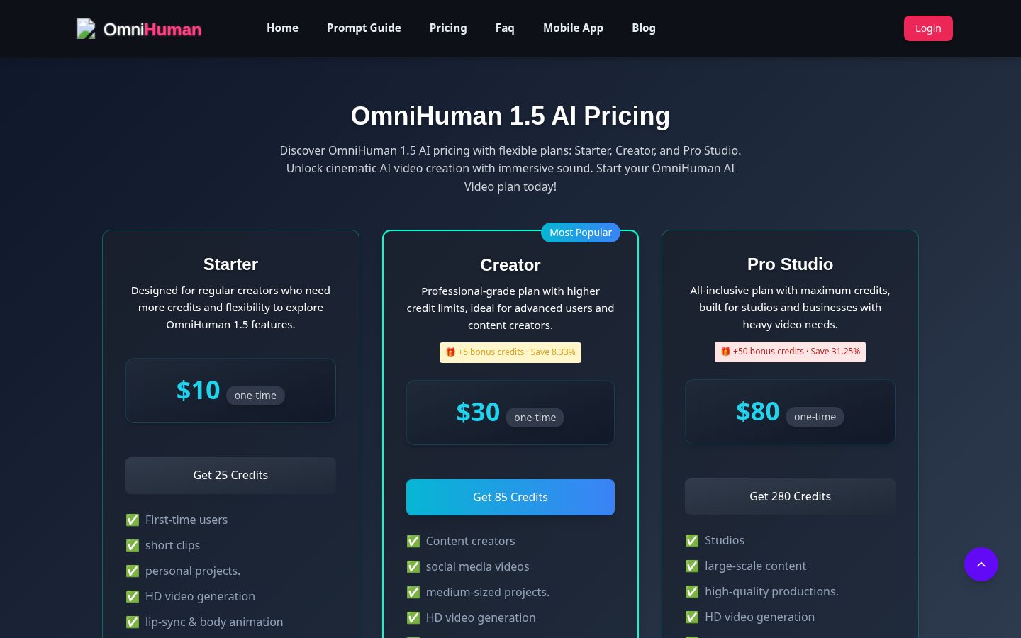 OmniHuman 1.5 Pricing