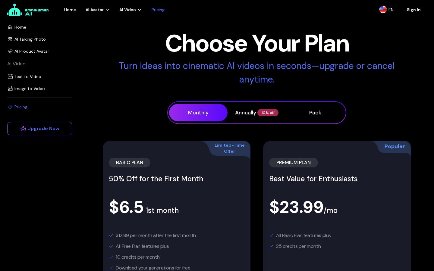 OmnihumanAI Pricing