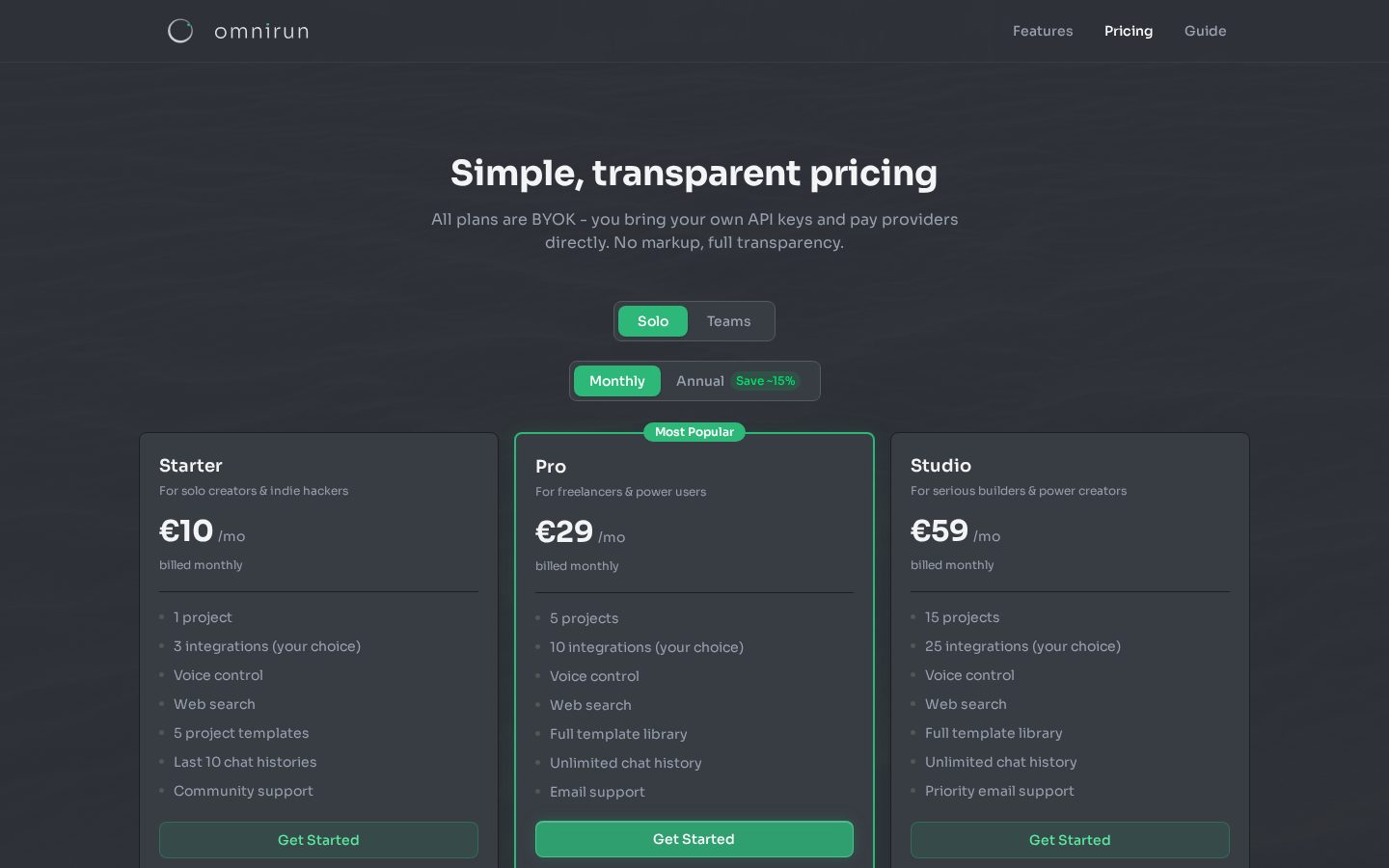 omnirun Pricing