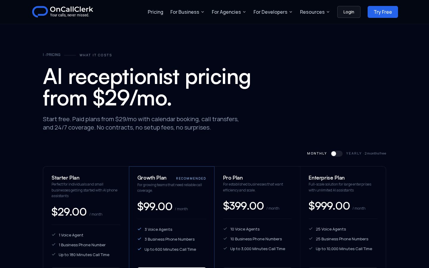 OnCallClerk Pricing