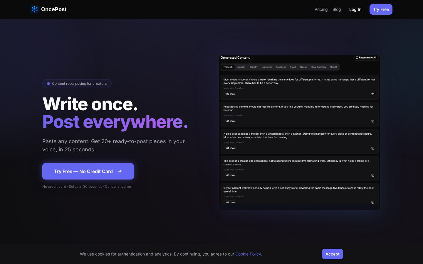 OncePost Homepage
