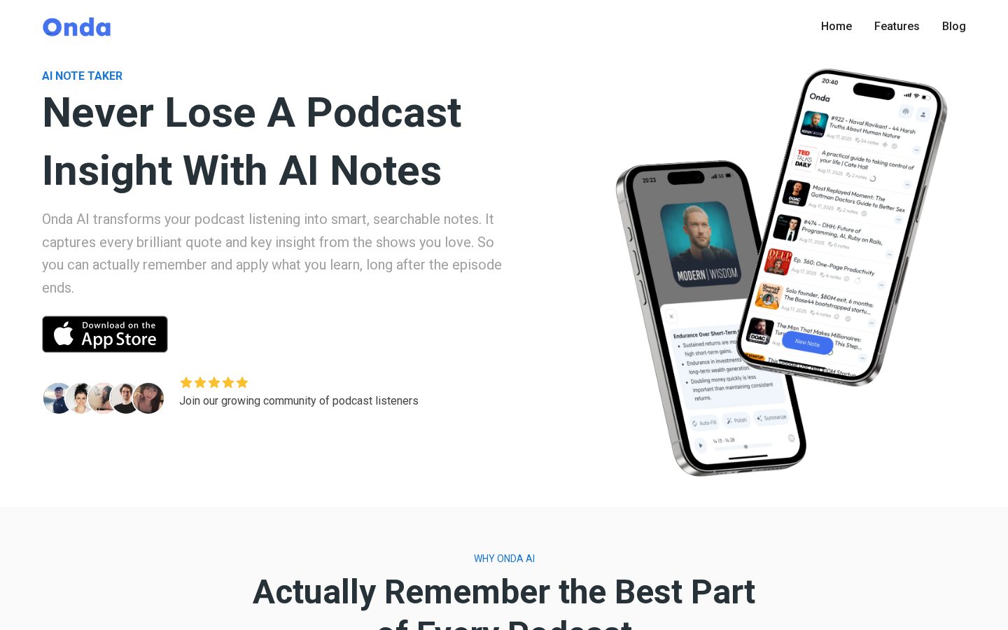 Onda: AI Audio Note Taker Homepage