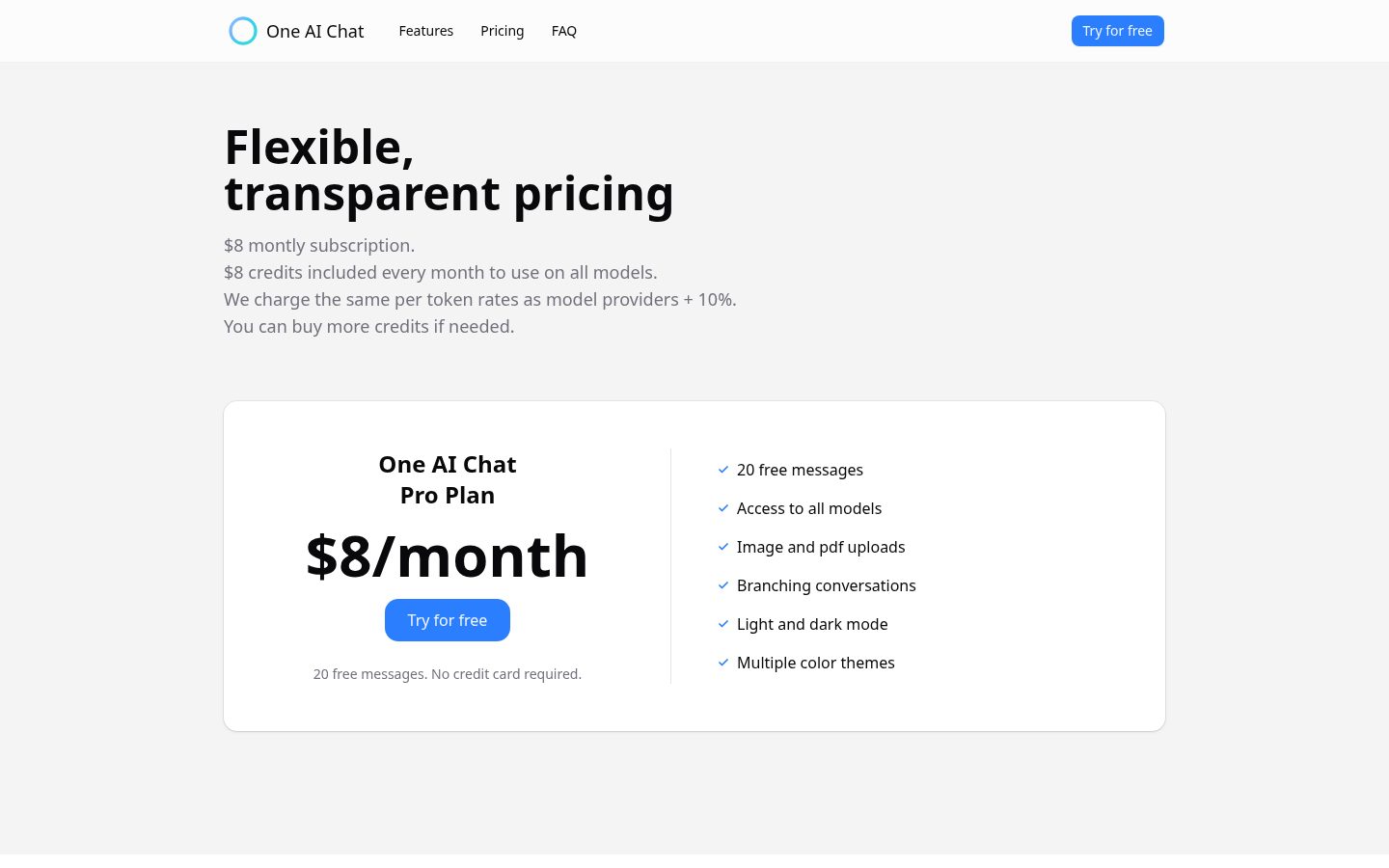 One AI Chat Pricing