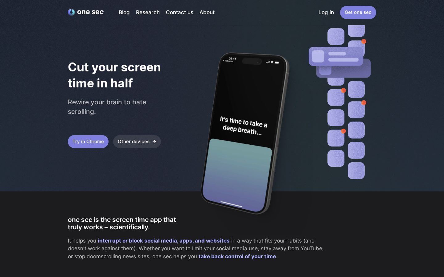 One Sec Mindful App Blocker Homepage