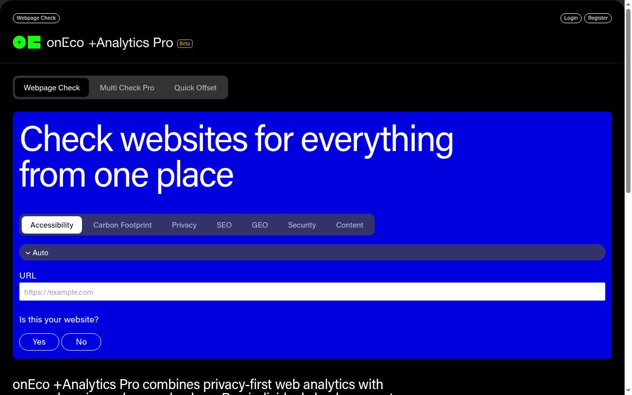 onEco +Analytics Pro Homepage