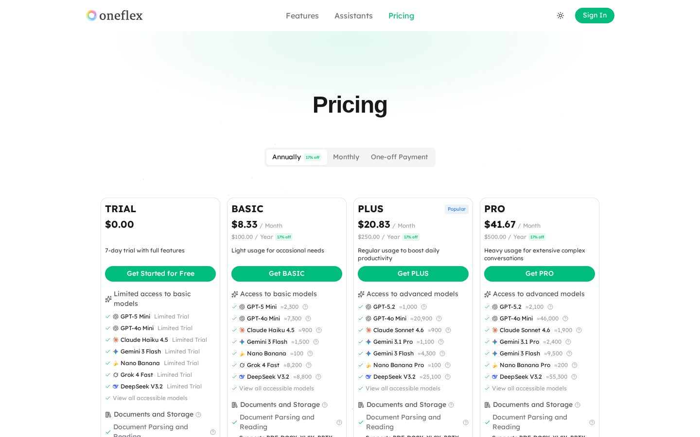 OneFlex Pricing