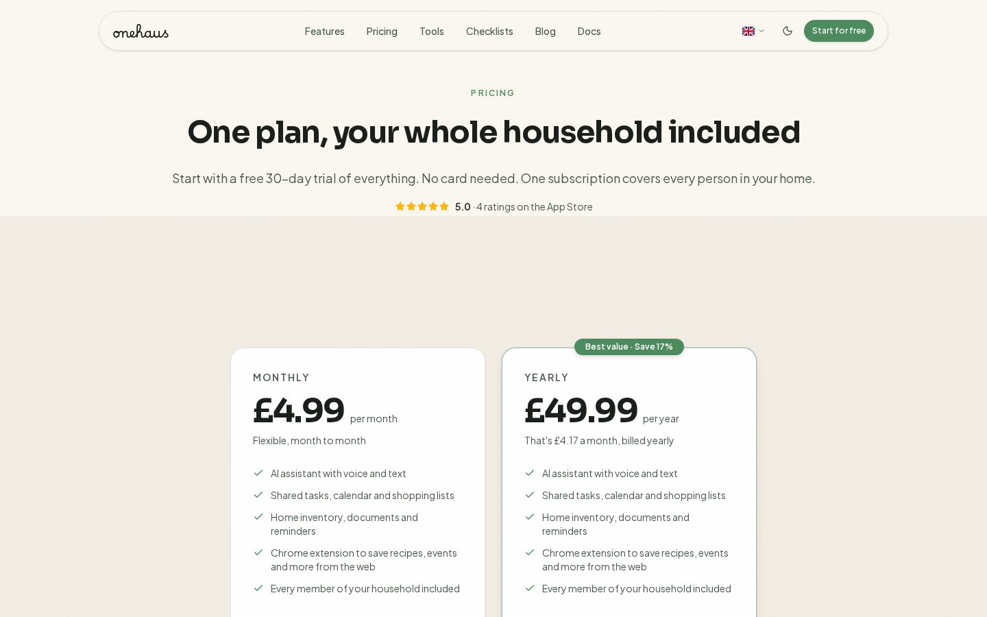 OneHaus Pricing