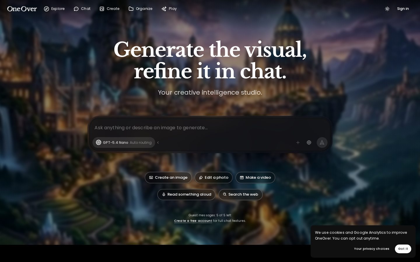 OneOver Homepage