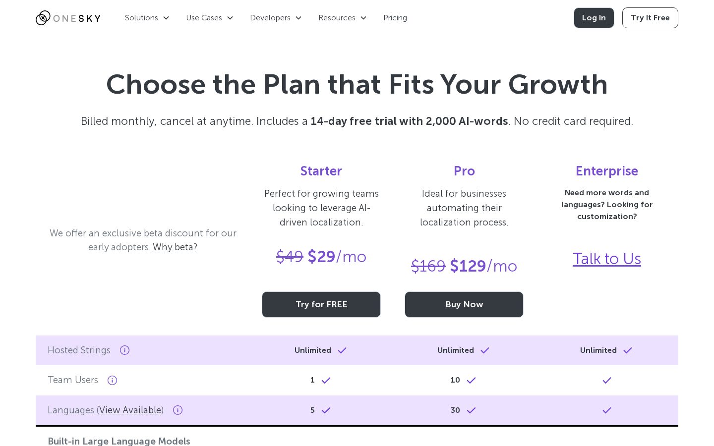 OneSky Localization Agent Pricing