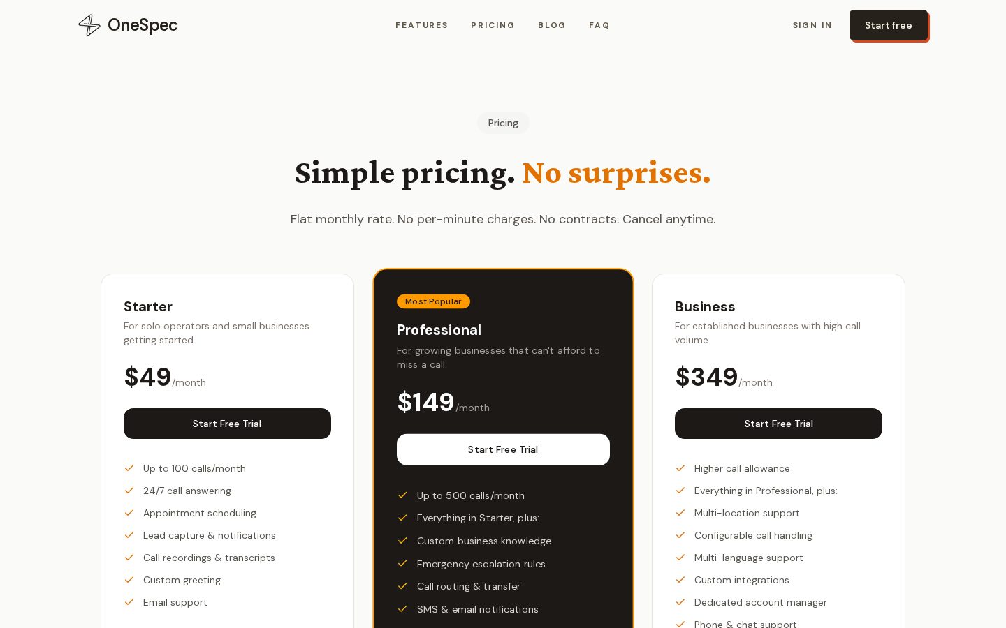OneSpec Pricing