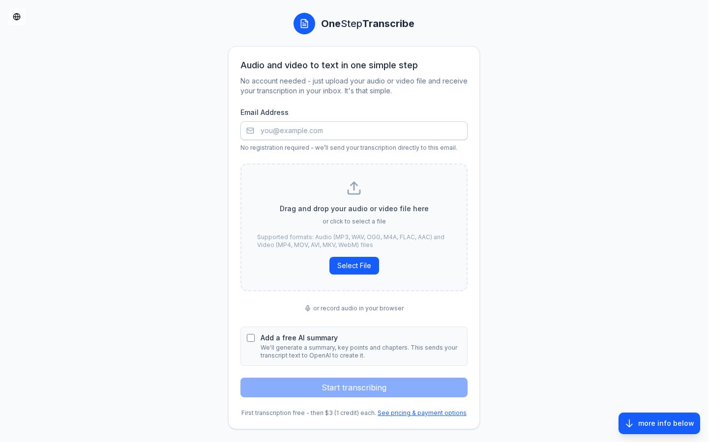 OneStepTranscribe Homepage
