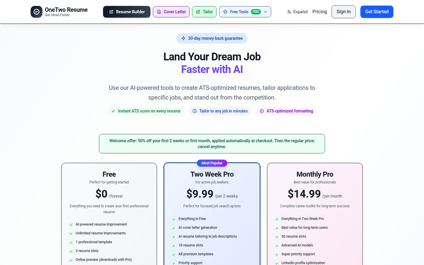 OneTwo Resume Pricing