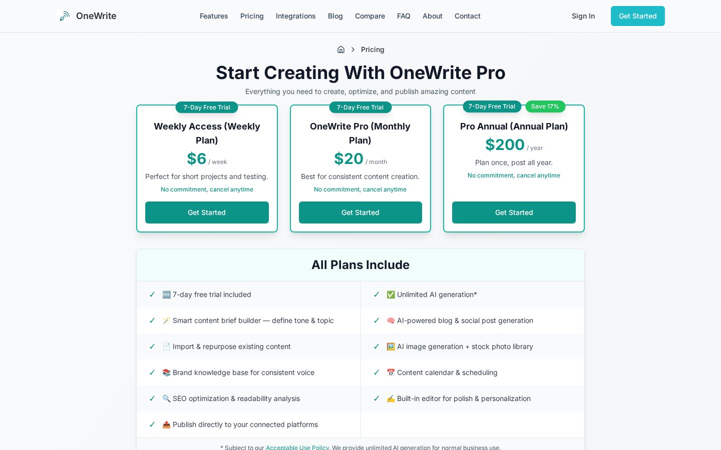OneWrite Pricing