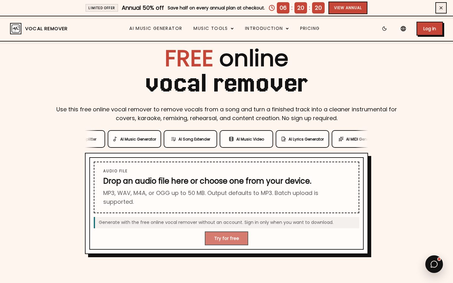 Online Vocal Remover Homepage