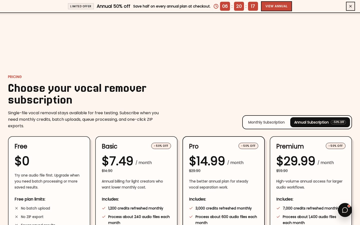 Online Vocal Remover Pricing