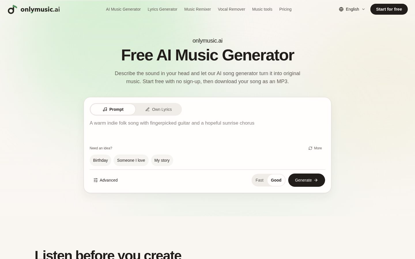 onlymusic.ai Homepage