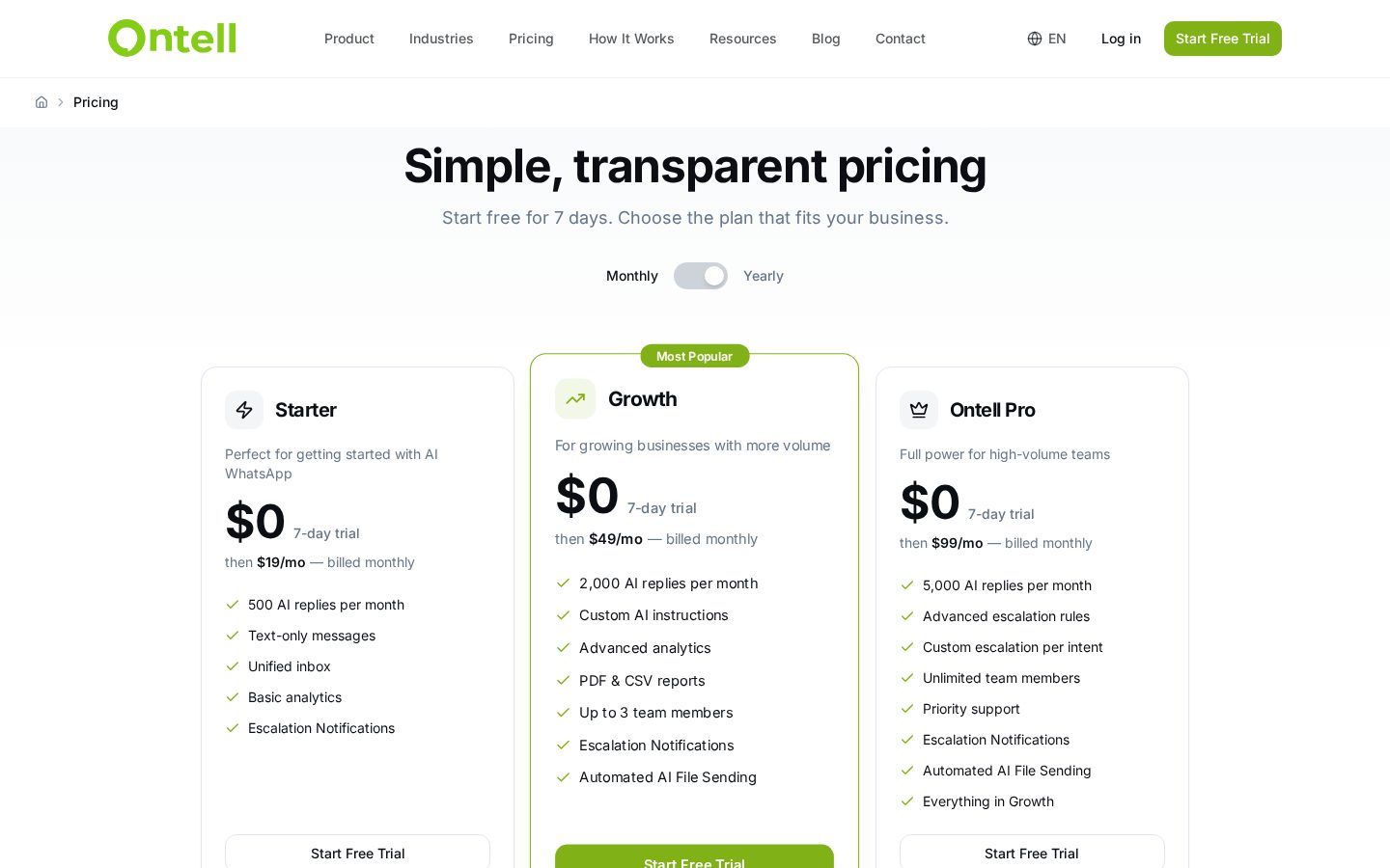 Ontell Pricing