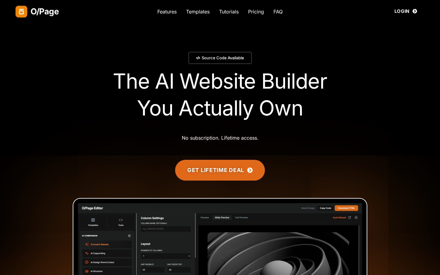 O/Page Website Builder Homepage