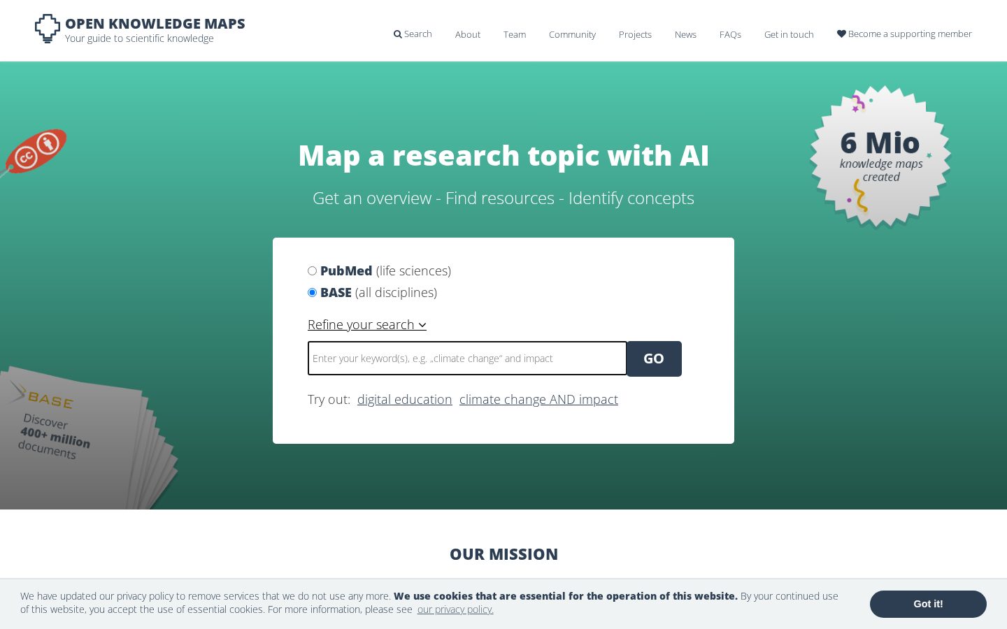 Open Knowledge Maps Homepage