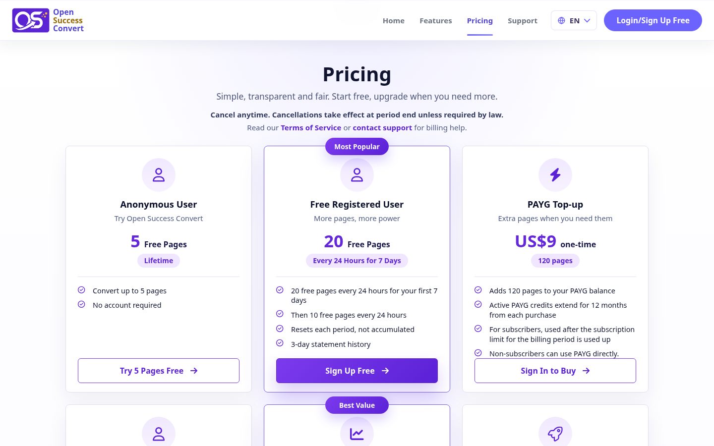 Open Success Convert Pricing