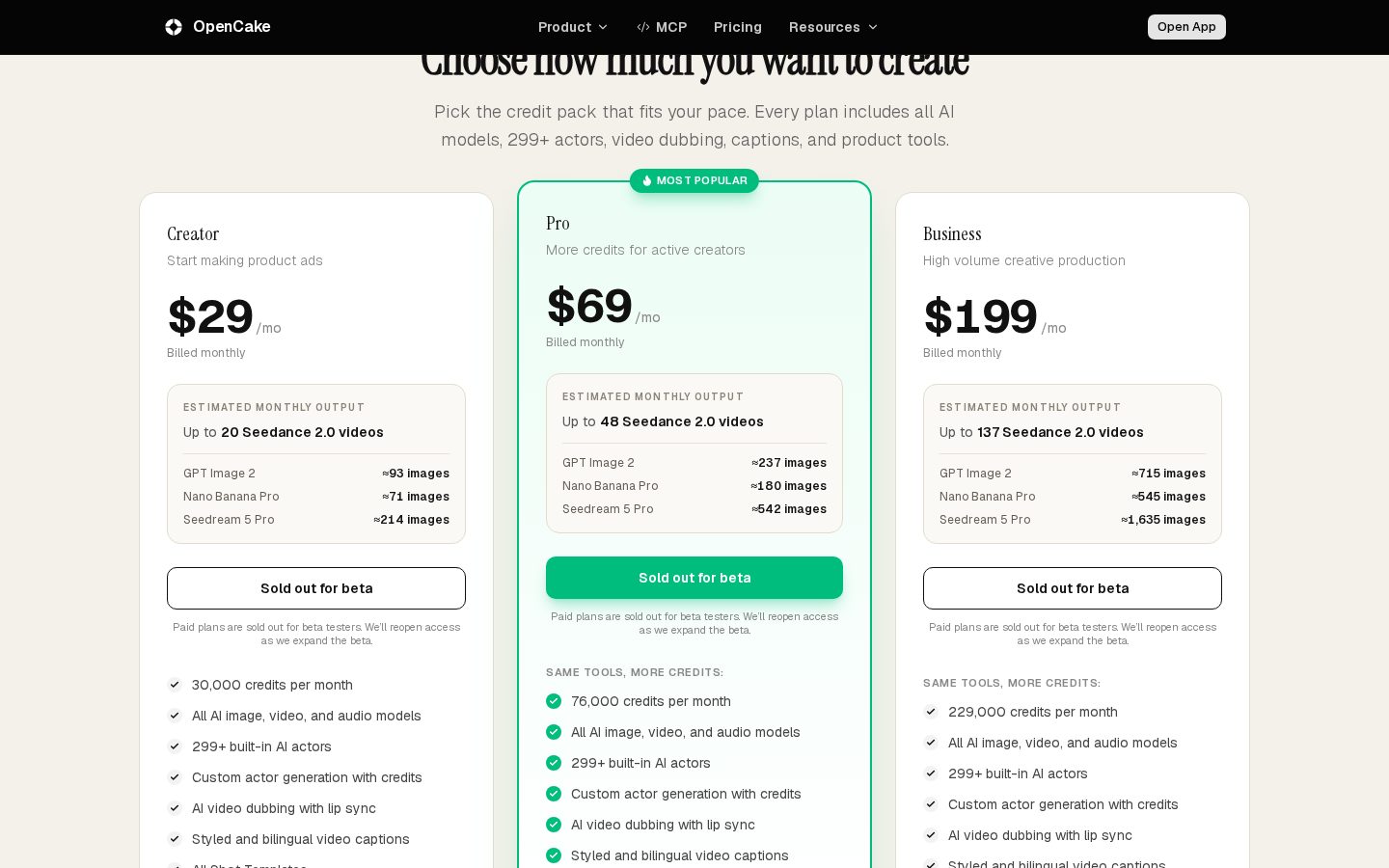 OpenCake Pricing
