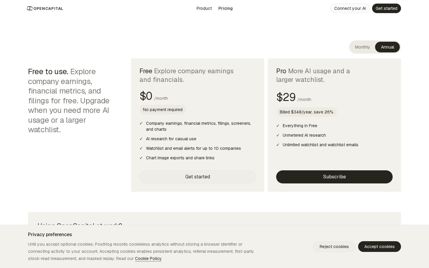 OpenCapital Pricing