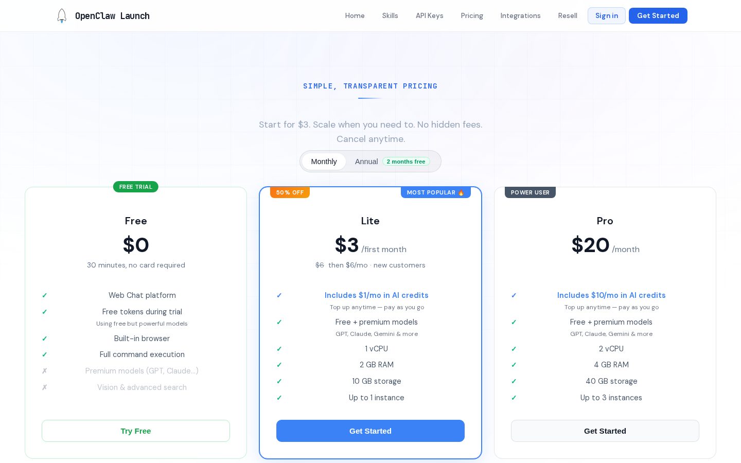 OpenClaw Launch Pricing