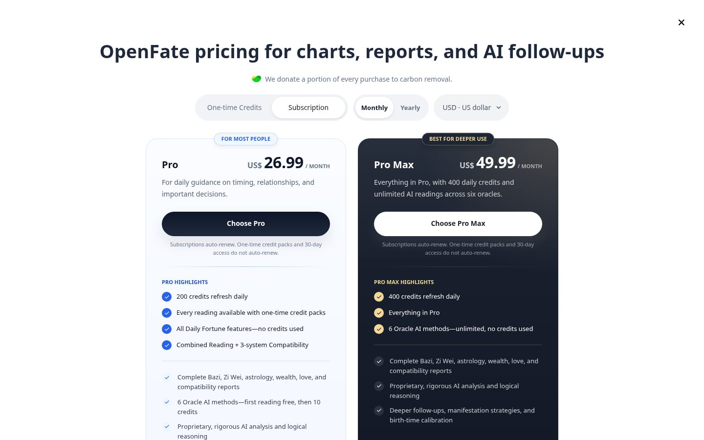 OpenFate AI Pricing
