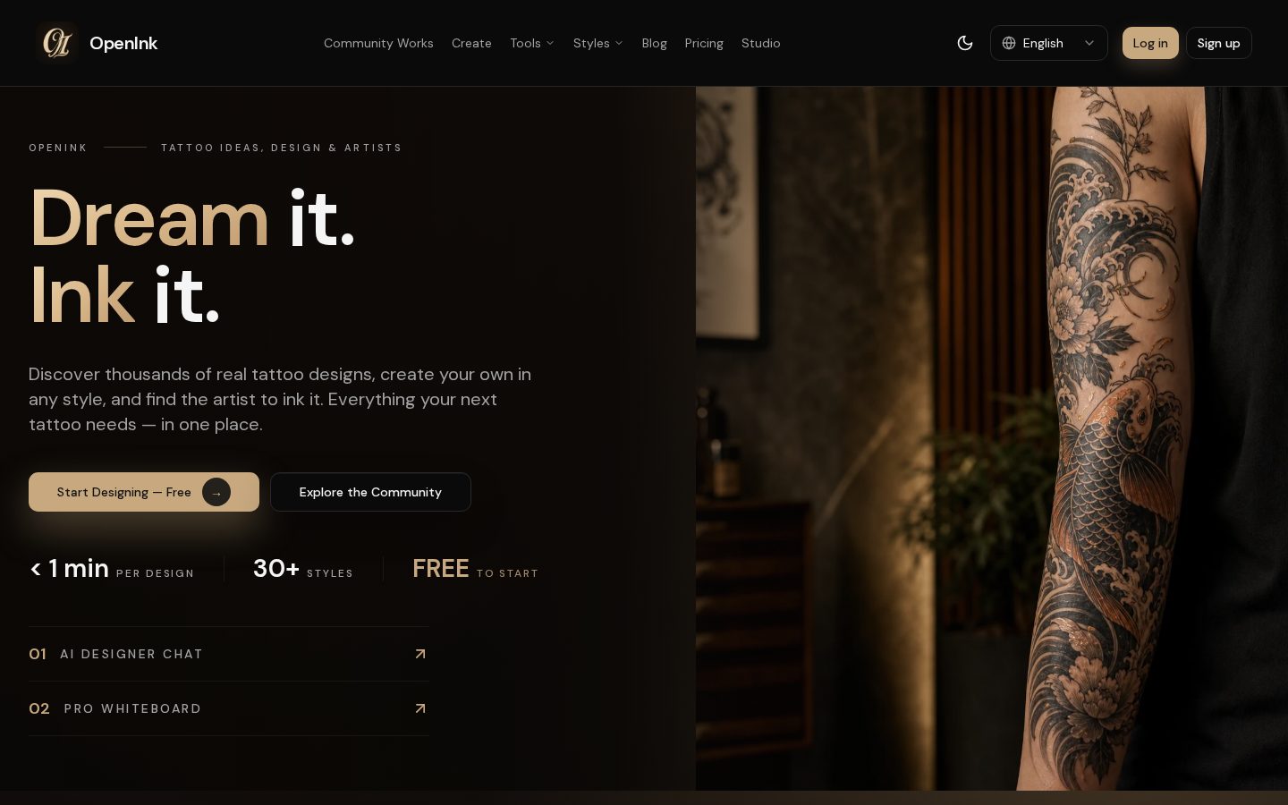 OpenInk AI Tattoo Design Generator Homepage