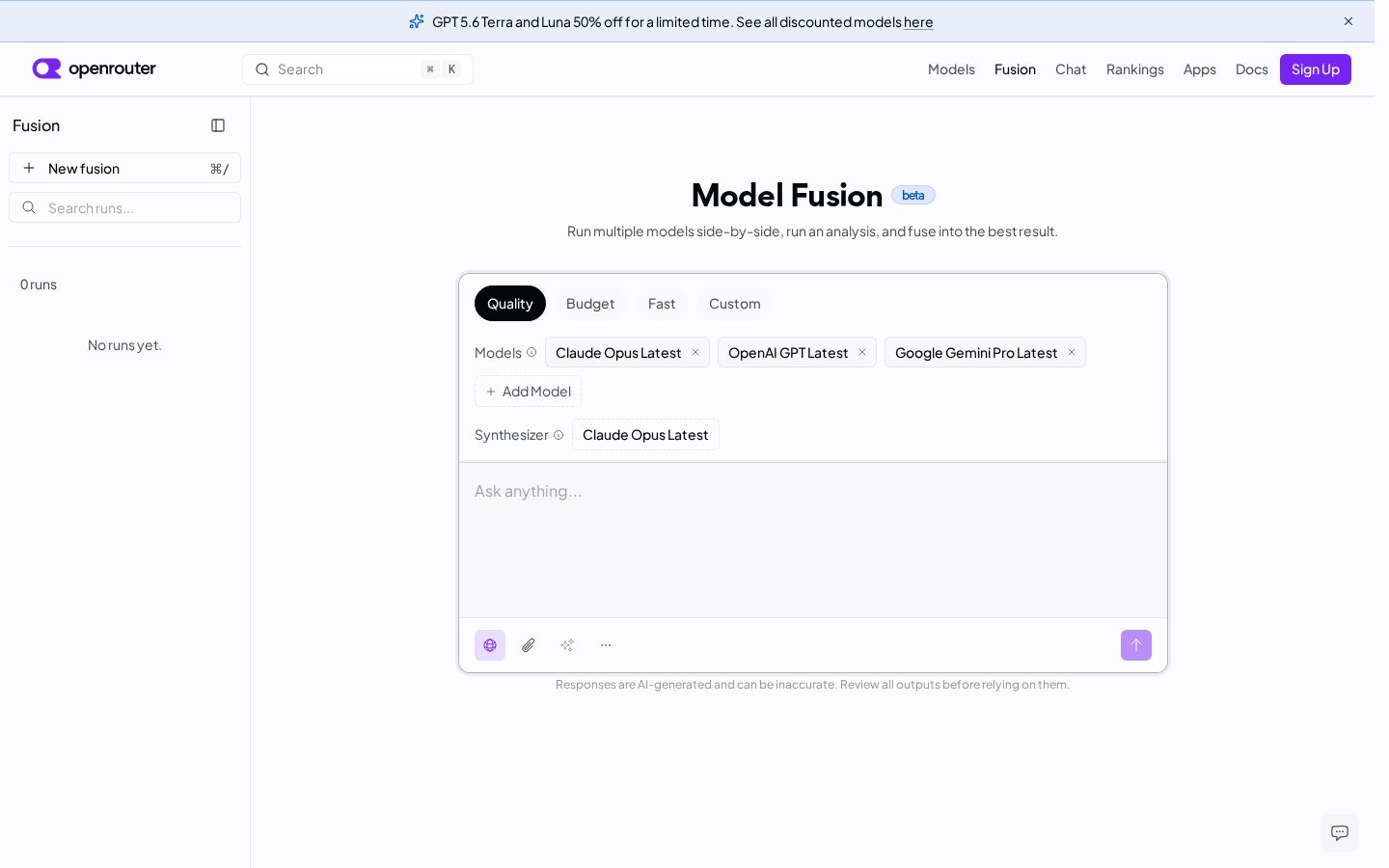 OpenRouter Model Fusion Homepage