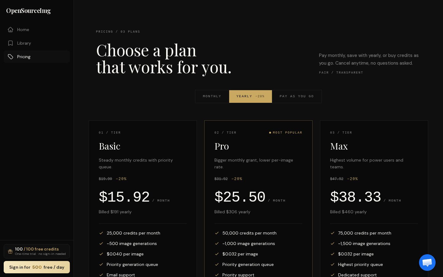 OpenSourceImg Pricing