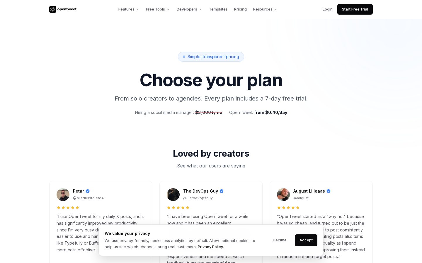 OpenTweet Pricing