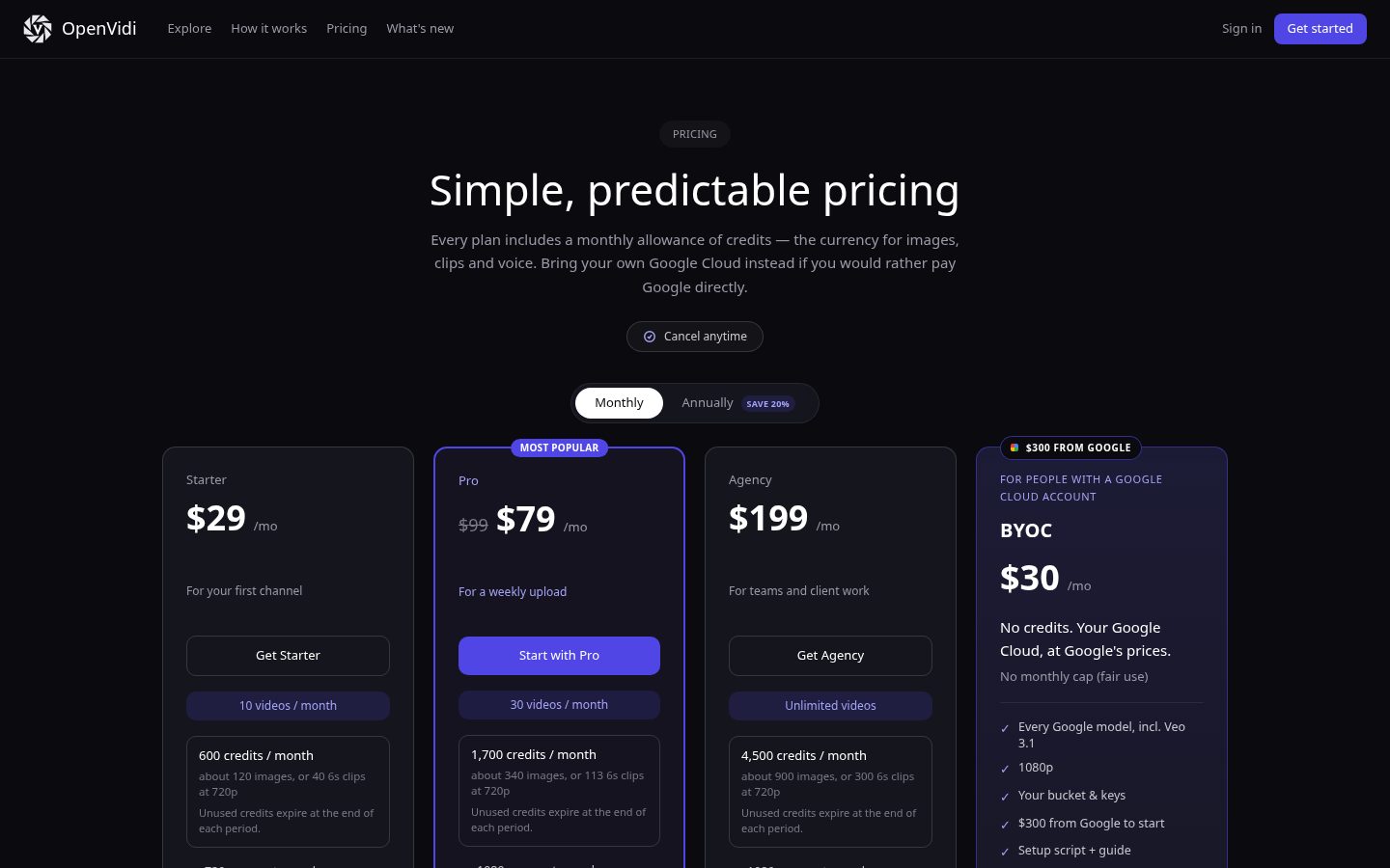 OpenVidi Pricing