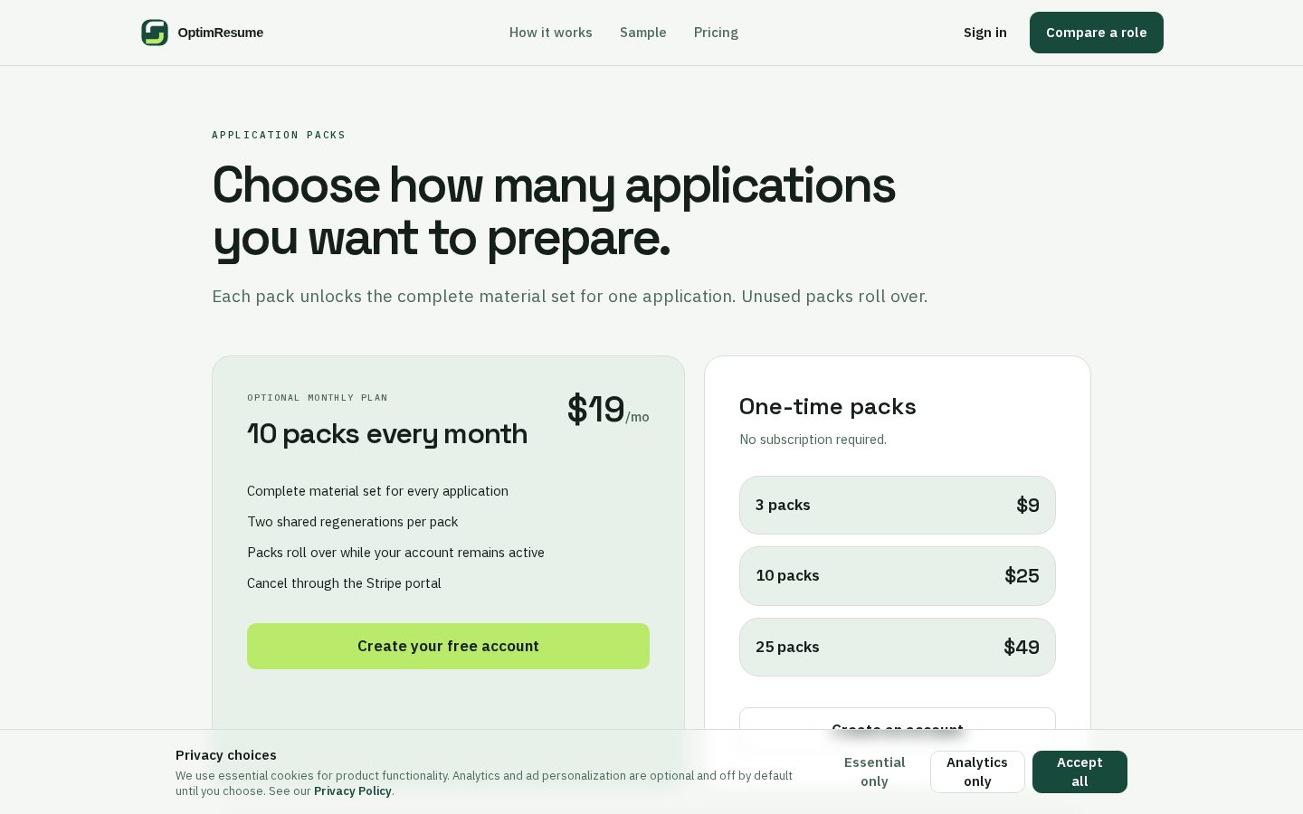 OptimResume Pricing