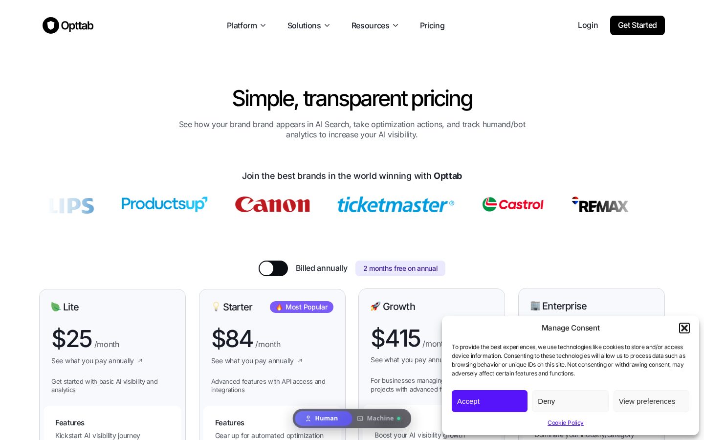 Opttab Pricing