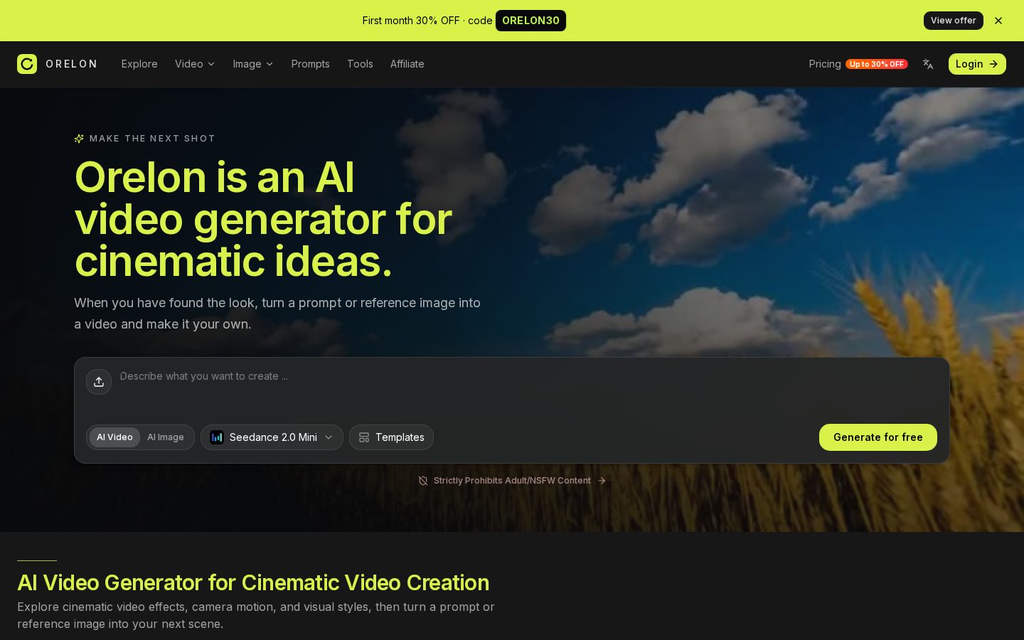 Orelon AI Homepage
