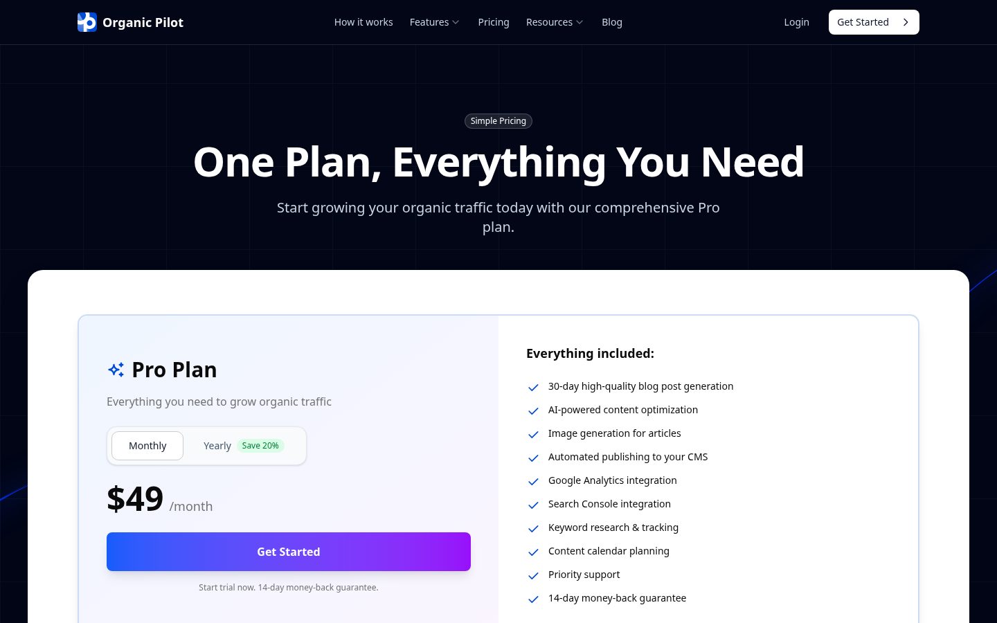 Organic Pilot Pricing