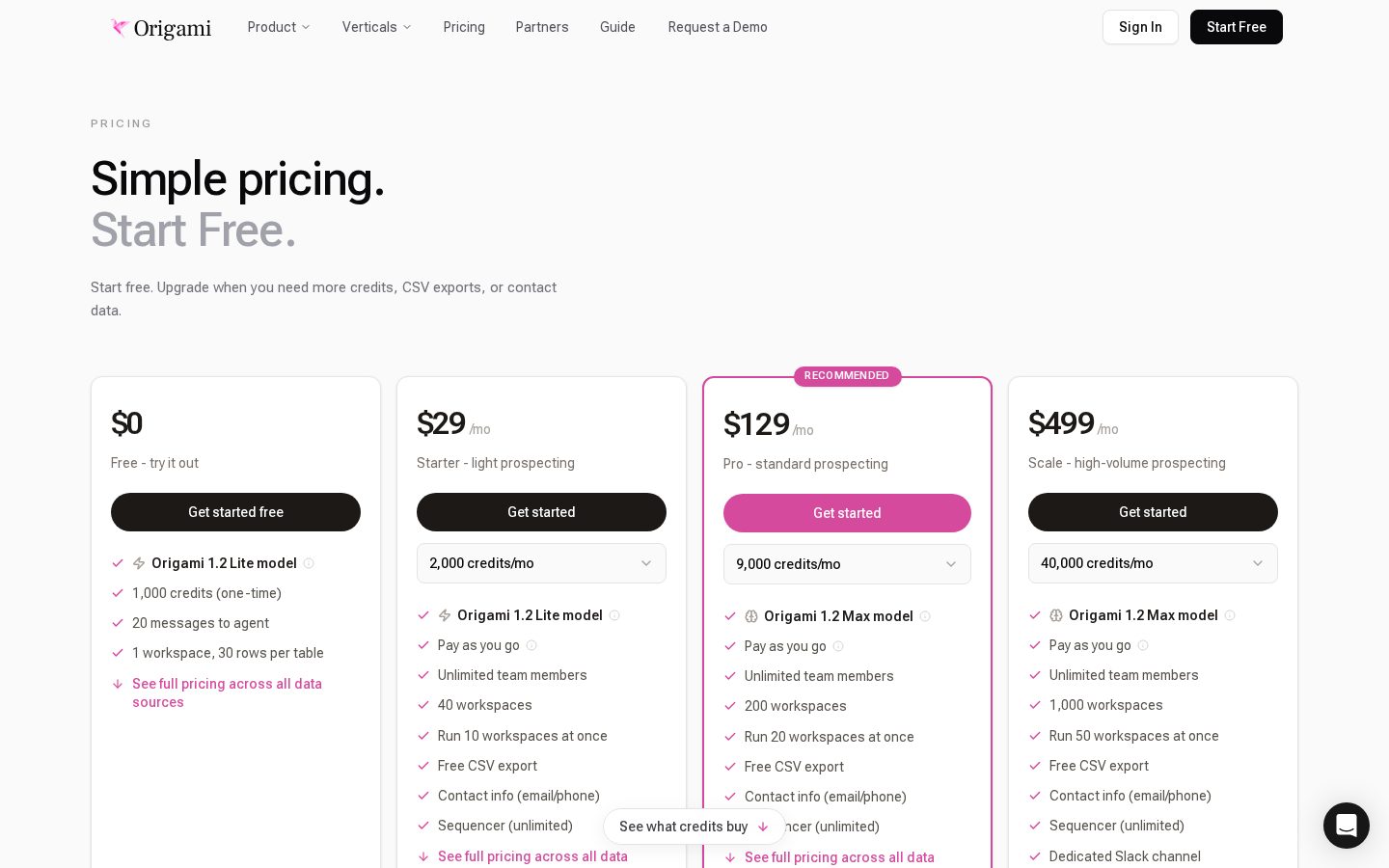 Origami.chat Pricing