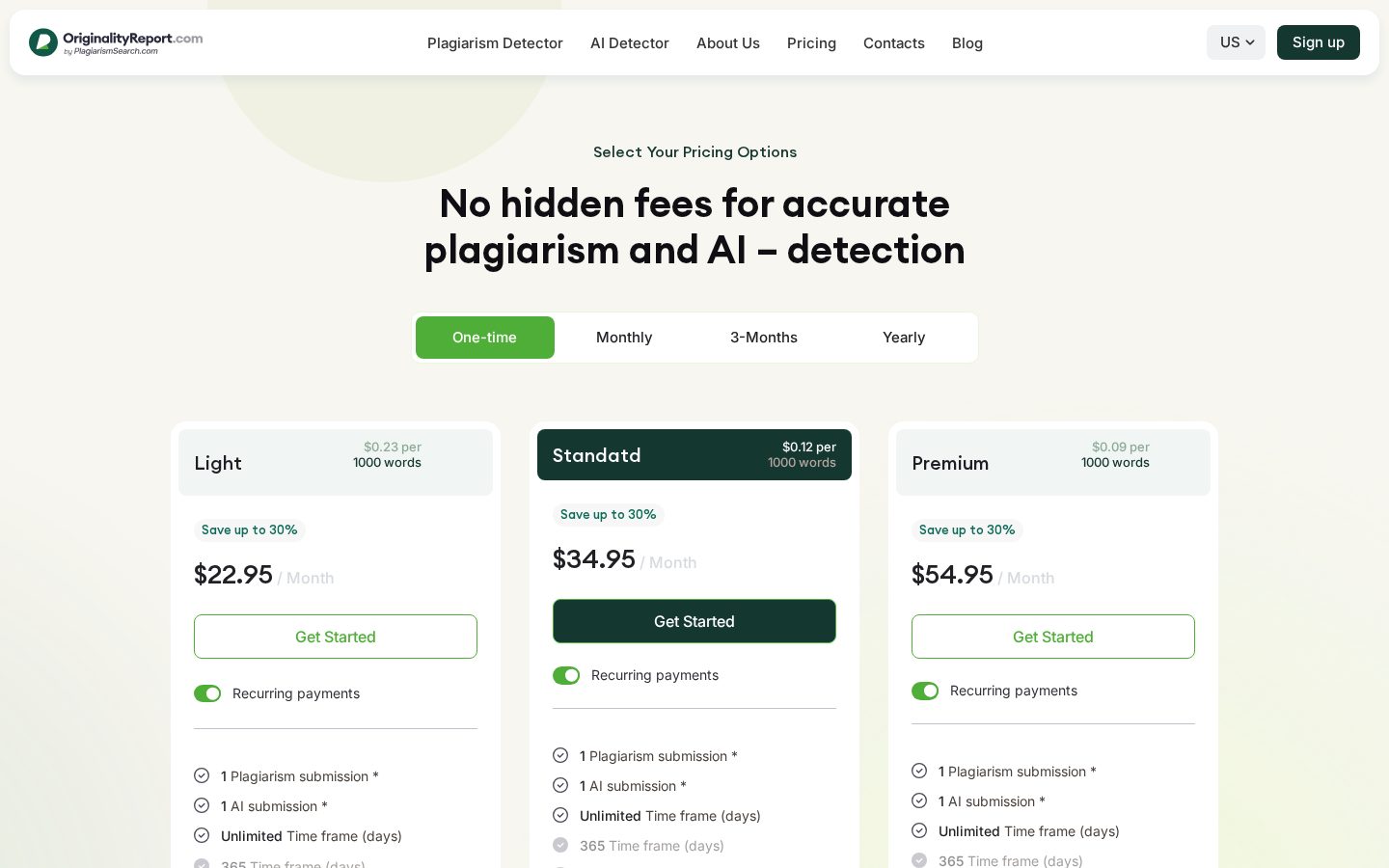 OriginalityReport.com Pricing