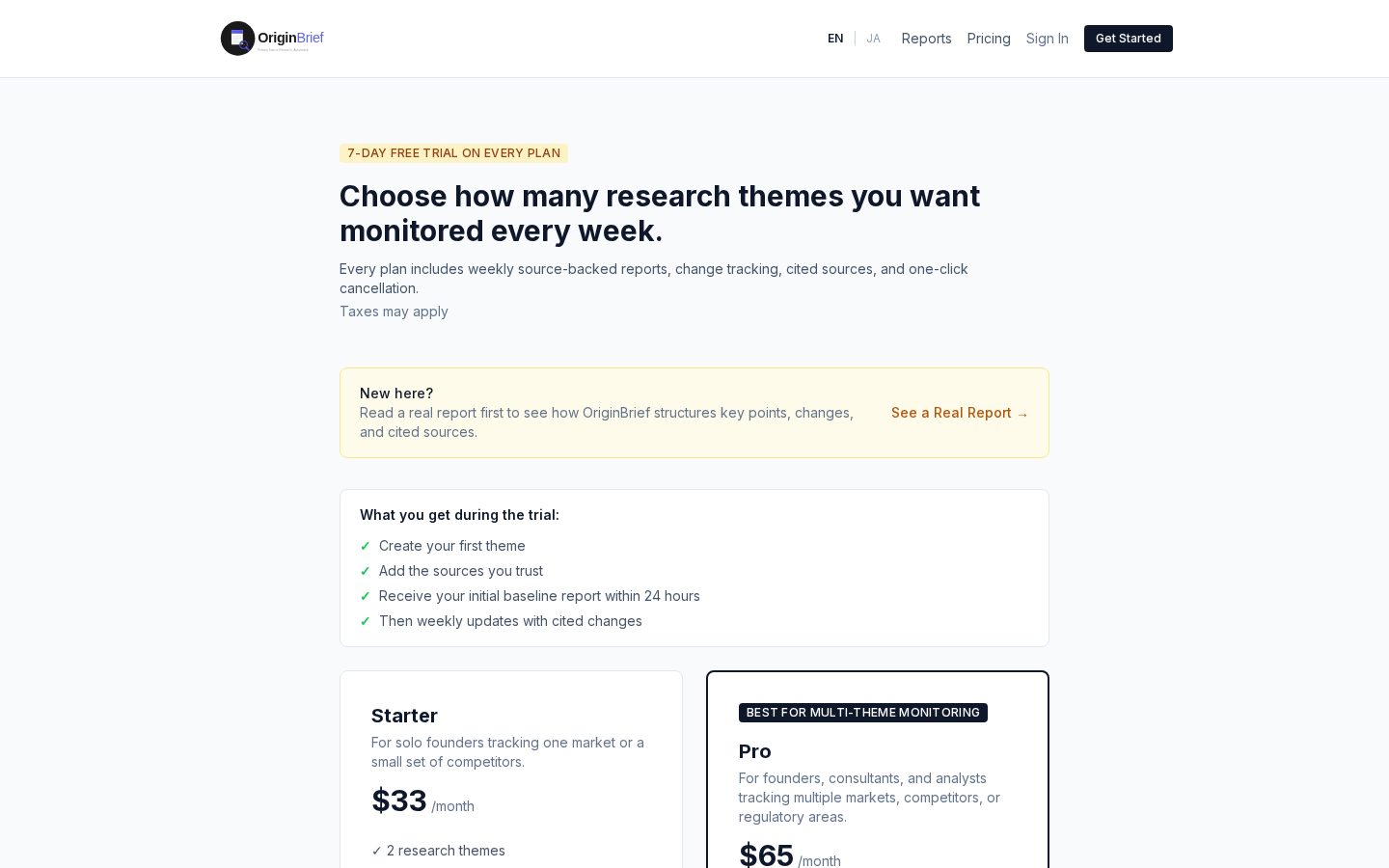 OriginBrief Pricing