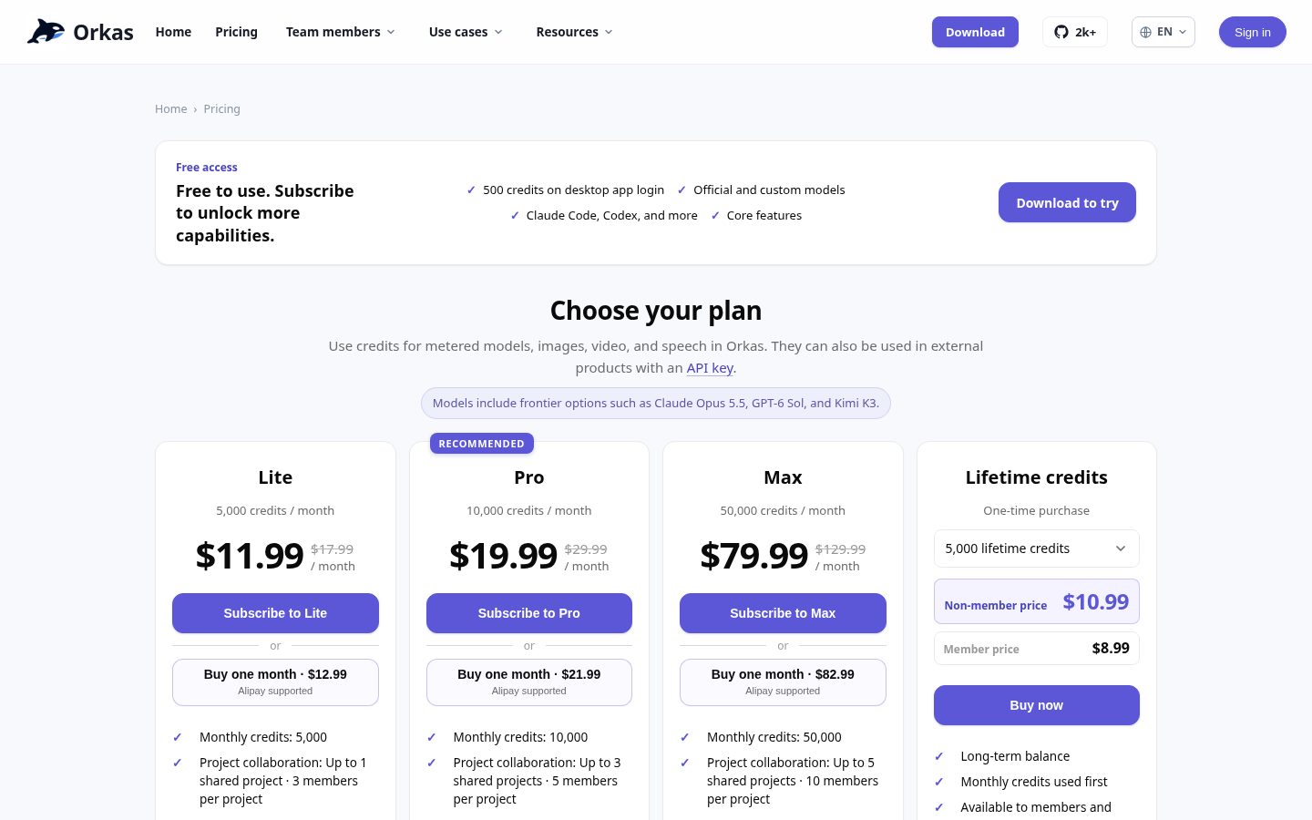 Orkas Pricing