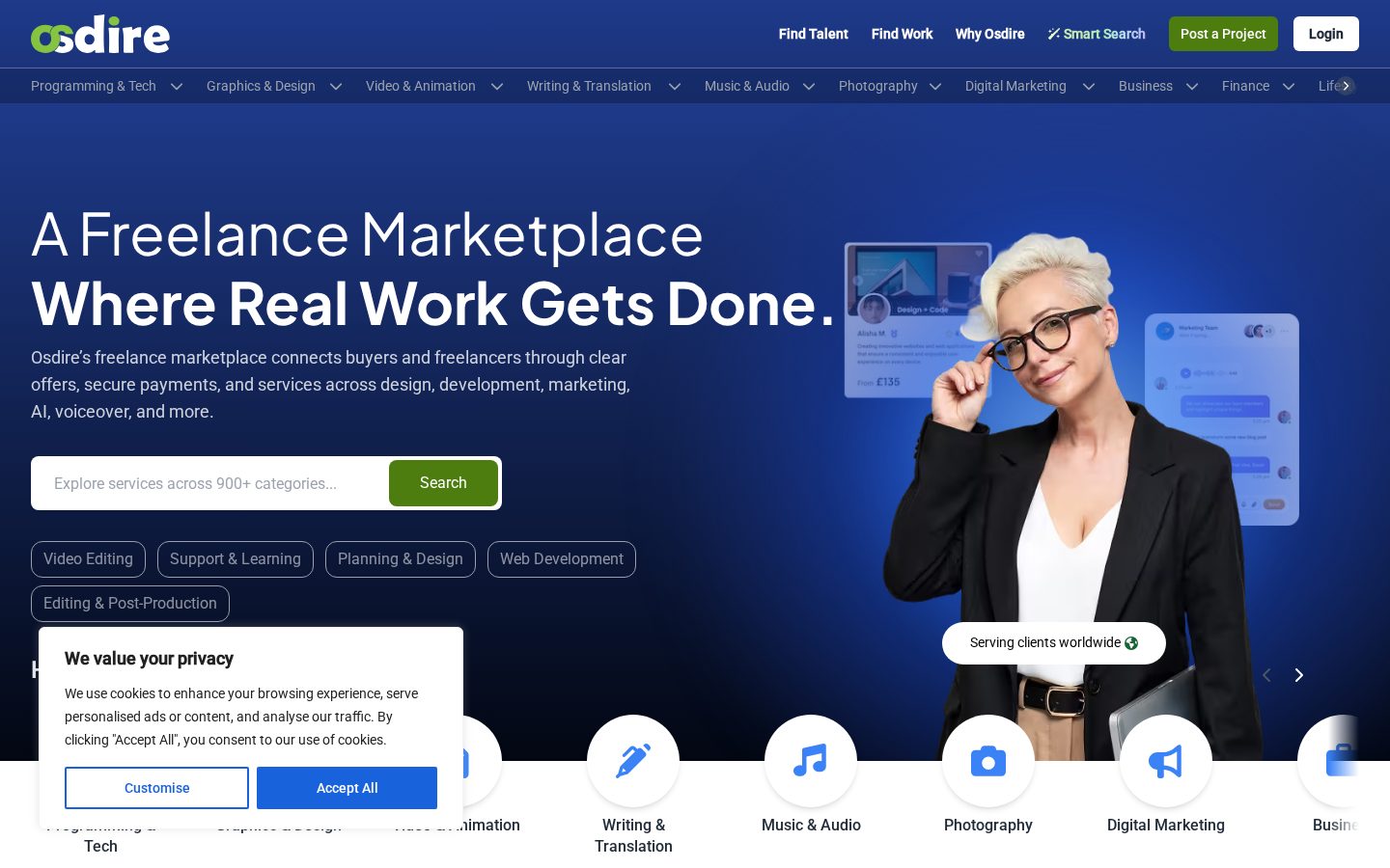 Osdire Freelance Marketplace Homepage