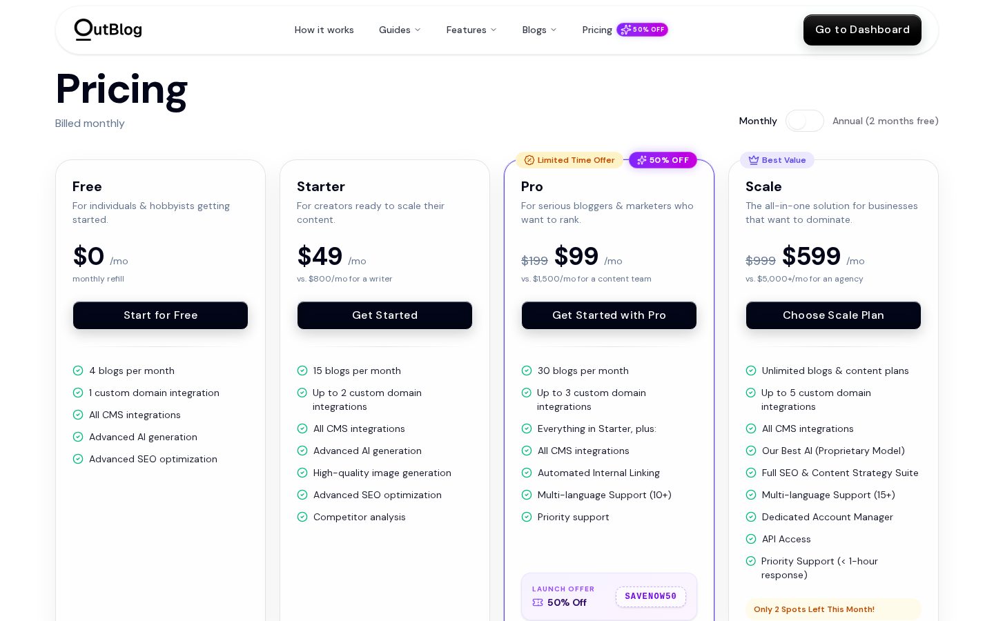 OutBlog Pricing