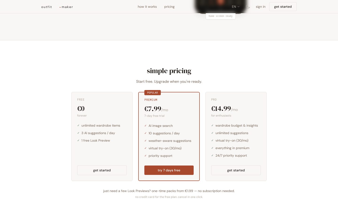 OutfitMaker.ai Pricing