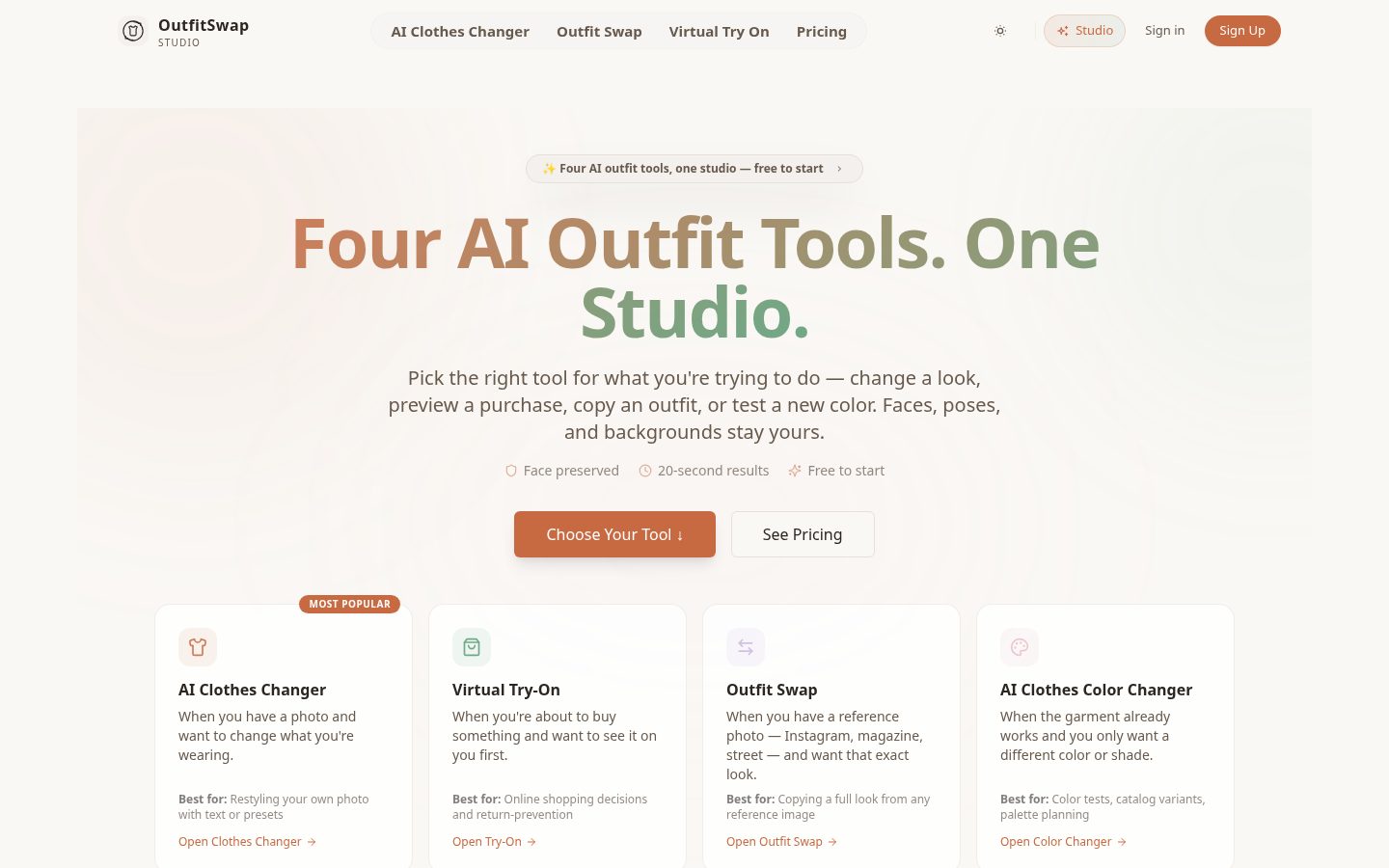 OutfitSwap Studio Homepage