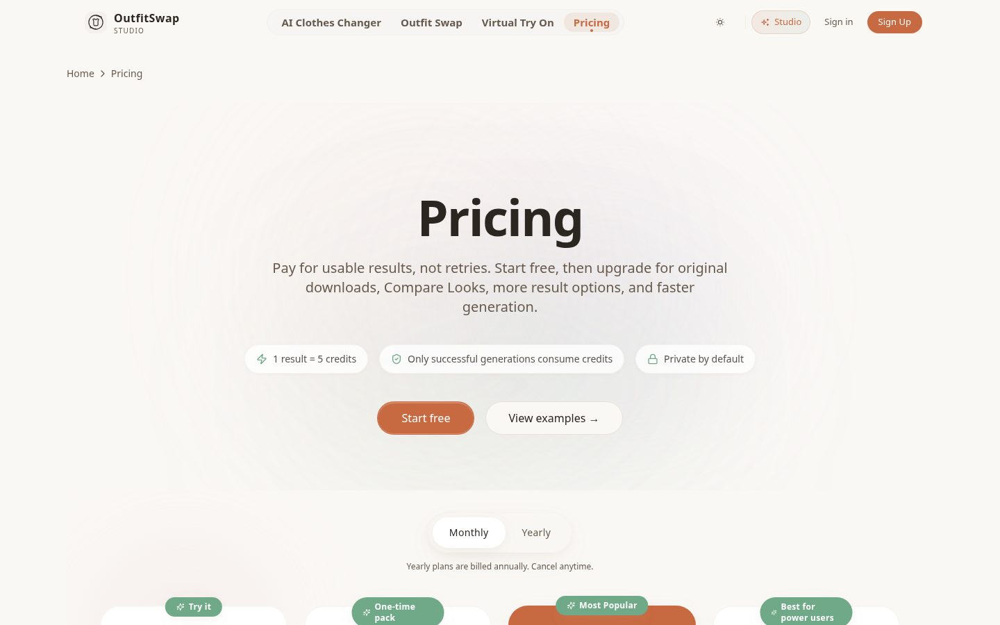 OutfitSwap Studio Pricing